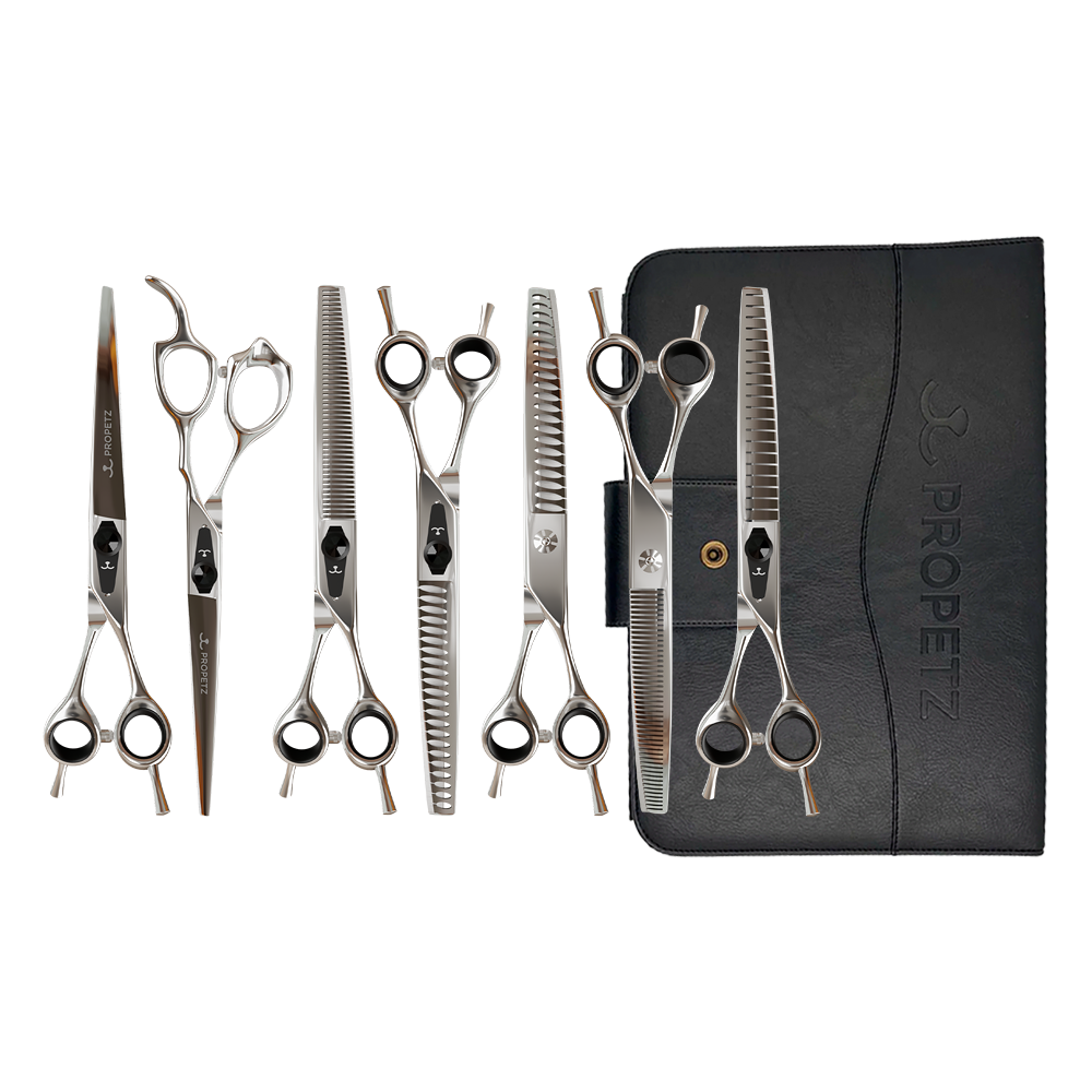Kit 7 Tesouras Para Tosa Chrome Premium Propetz 7,5” + Estojo 4 Tesouras