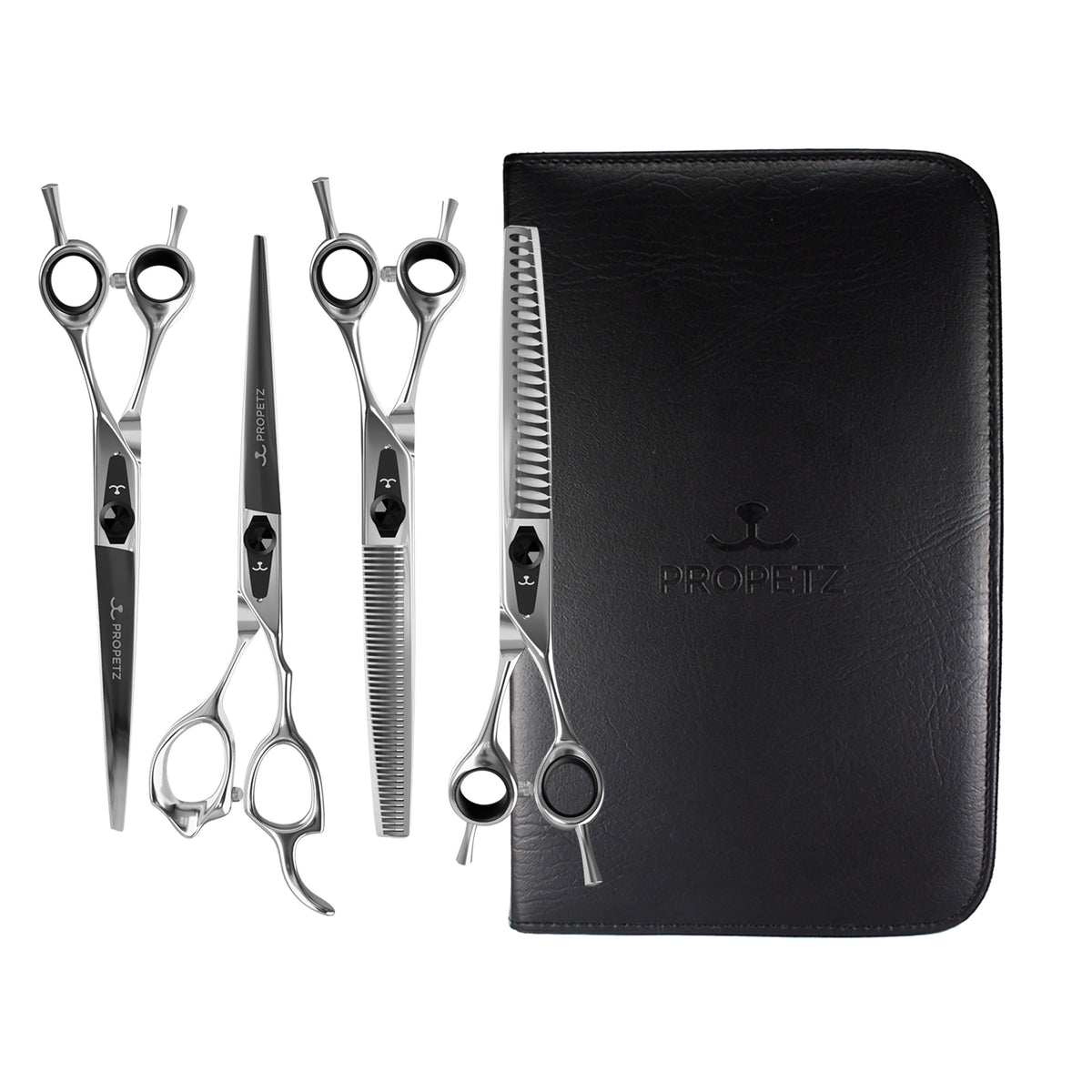 Kit 4 Tesouras Para Tosa Chrome Premium Propetz 7.5" + Estojo 4 Tesouras