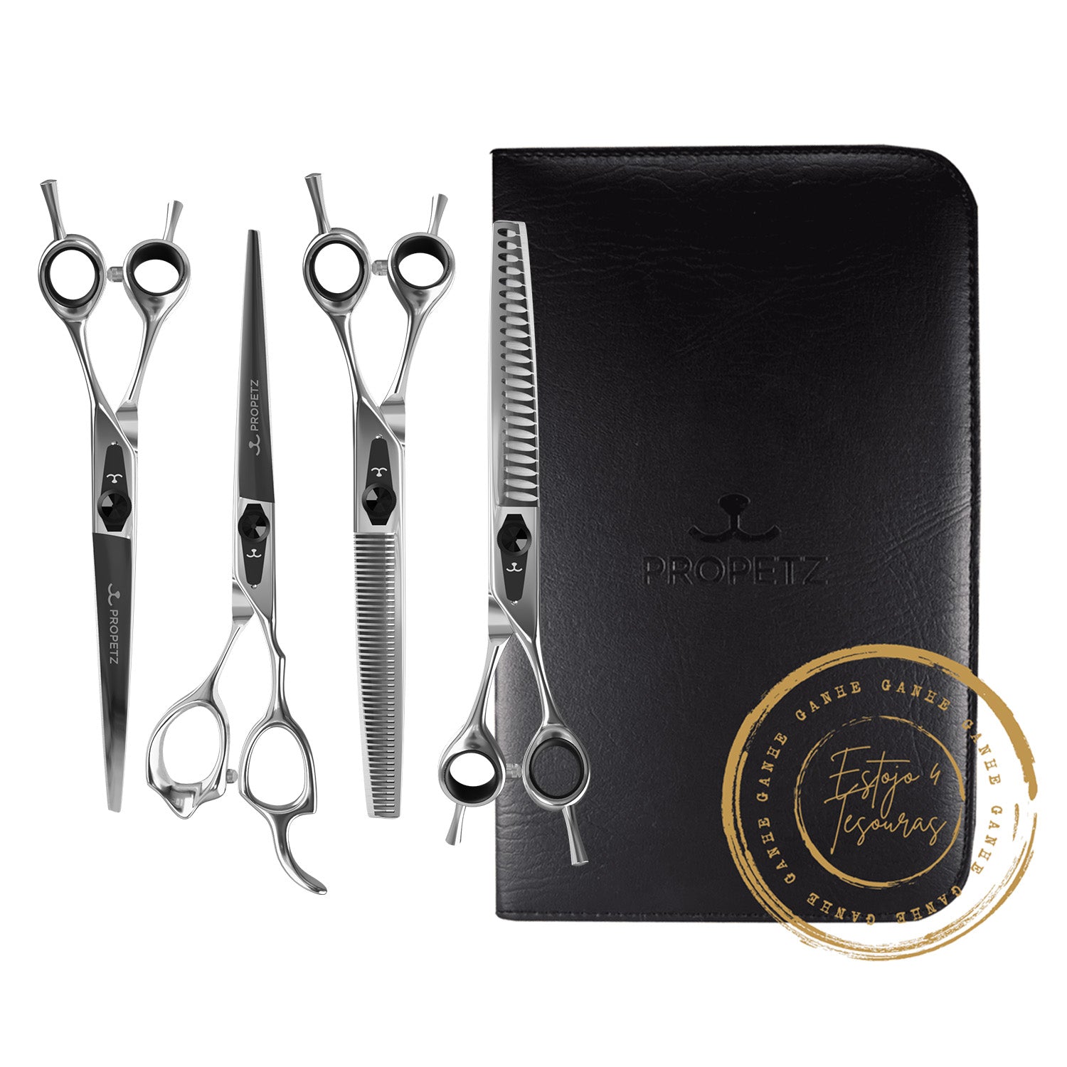Kit 4 Tesouras Para Tosa Chrome Premium Propetz 7" + Estojo 4 Tesouras