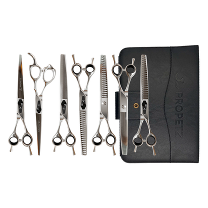 Kit 7 Tesouras Para Tosa Chrome Premium Propetz 7,5” + Estojo 10 Tesouras