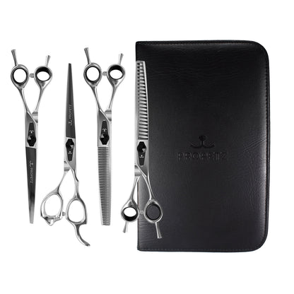 Kit 4 Tesouras Para Tosa Chrome Premium Propetz 7.5" + Estojo 4 Tesouras