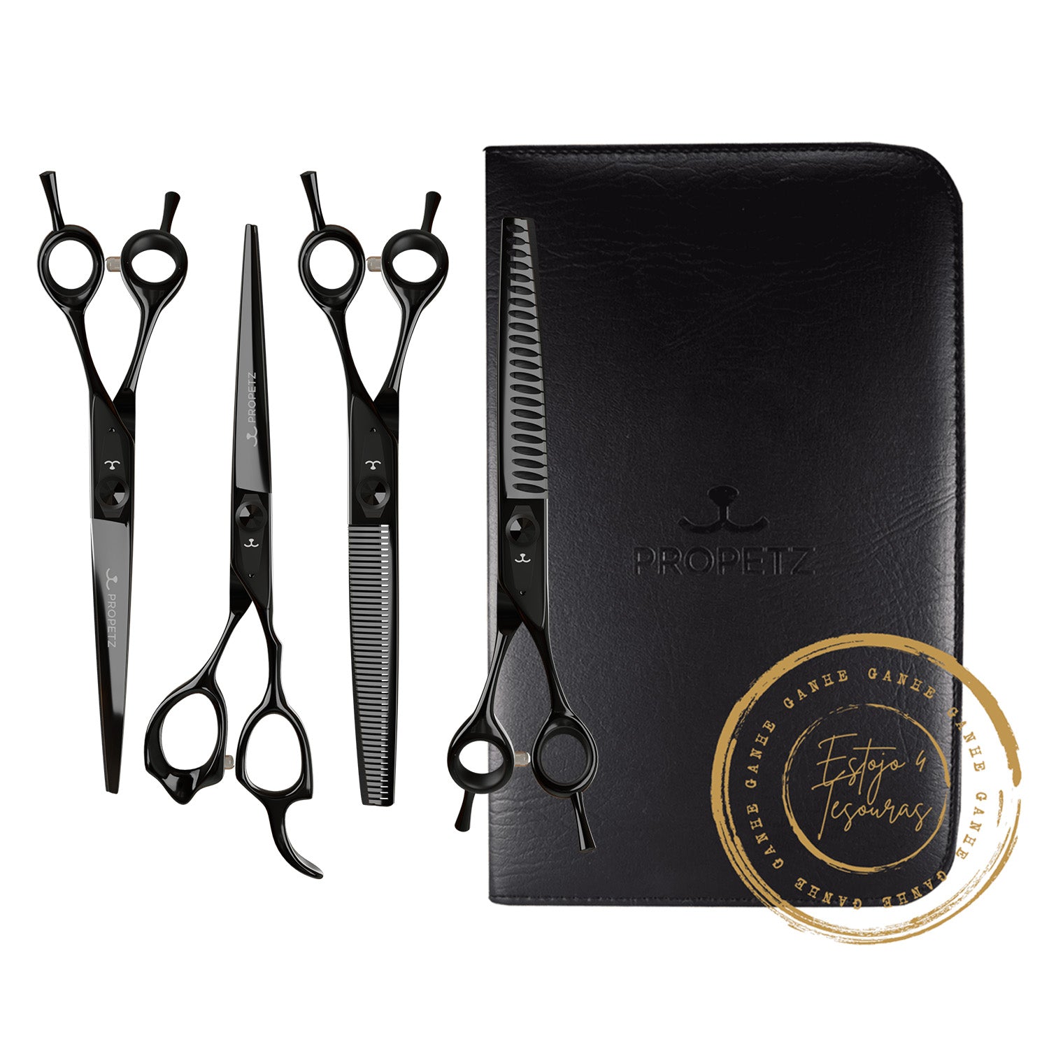 Kit 4 Tesouras Para Tosa Super Premium Propetz 7.5" + Estojo 4 Tesouras